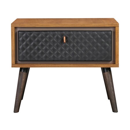 Armen Living Coco Rustic Single Drawer Oak Wood and Faux Leather Nightstand LCCOLABAL